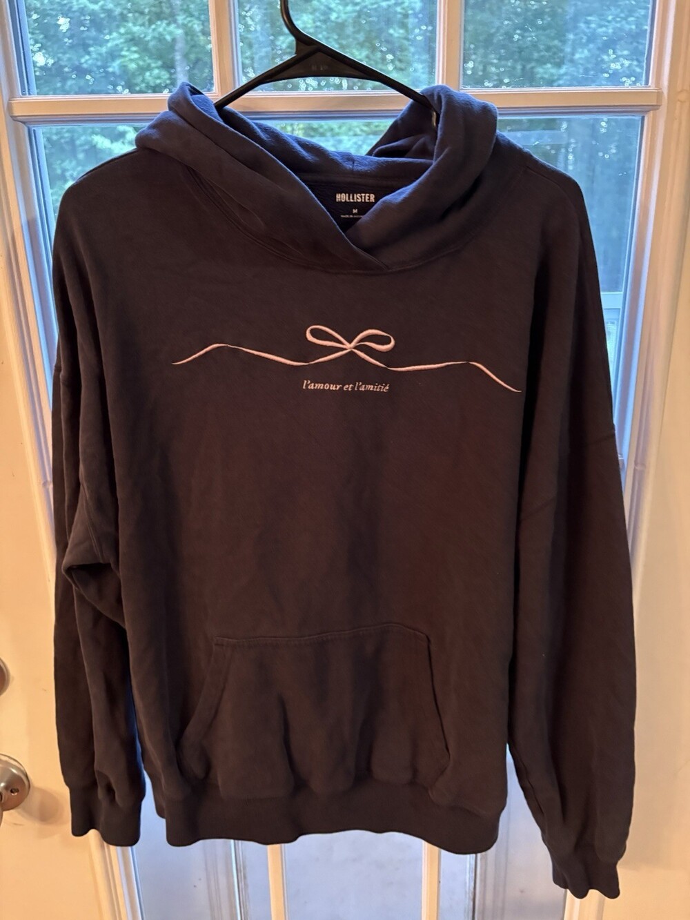 Hollister Women’s Medium Hoodie Bow L’Amour et L’Amitié Pullover Sweatshirt